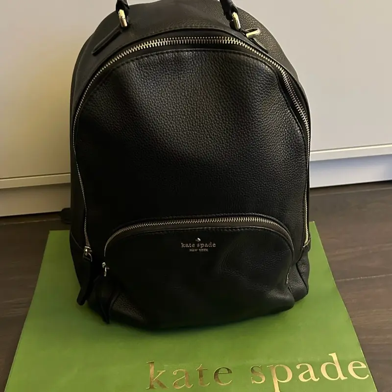 Kate Spade Black Leather Backpack with Gold Hardware and Zipper Closure—Preowned in Excellent Condition