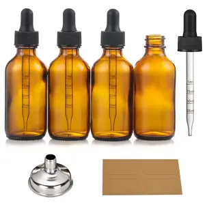 Leakproof Travel Bottles 4 Pack 1 oz Glass Dropper Bottles with Measured Dropper - 30ml Dark Amber Tincture Bottles with Graduated Calibrated Glass Eye Droppers (1ml) for Essential Oils, Liquids