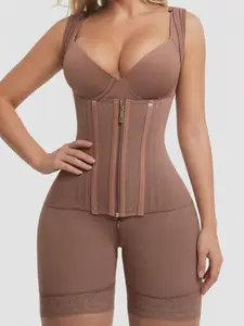 1 Count Women's Solid Color Shapewear Bodysuit, Fajas, Butt Lifting And Tummy Control Body Shaper, Zipper Hooks Closure Tight Fitting Jumpsuit, Colombian Shapewear, Suitable For Training, Sports, Travel Vacation
