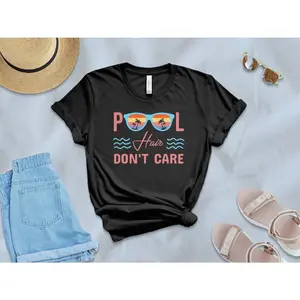 Women's summer vacation and poolside relaxation Graphic T-Shirt - Short Sleeve Crew Neck Regular Fit Casual Wear | Soft & Breathable Fabric, Durable Print, Everyday Comfort, Machine Washable, casual summer fashion with tropical and beach-inspired elements