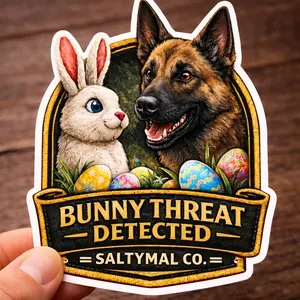 Bunny Threat Detected Belgian Malinois Easter Sticker | SaltyMal Co. | Waterproof Die Cut K9 Sticker