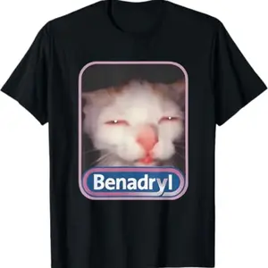 Benadryl Meme Cat Benny Cute & Funny Meme Quote T-Shirt Black-Hoodie-front Black-Sweatshirt-front