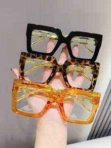Elegant Women's Large Square Plastic Frame Glasses, Leopard Print & Transparent Lenses, Versatile Street Style, Driving & Daily Wear