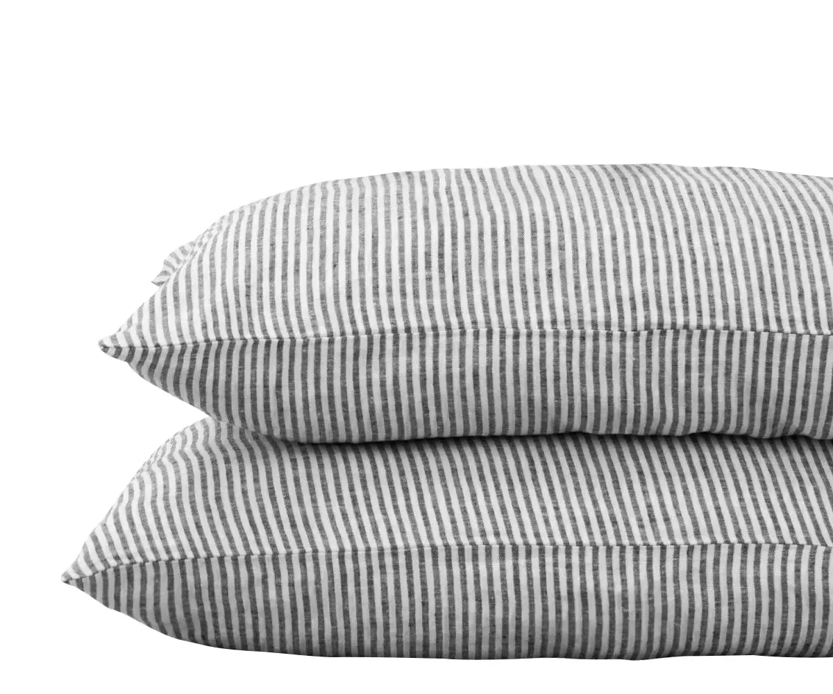 Black and White Striped Linen Pillowcases, Set of 2
