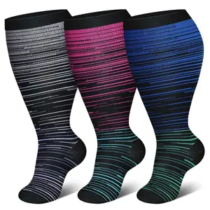 Plus Size 3 Pairs Compression Socks 20-30 mmHg, Extra Wide Calf Knee High for Circulation & Swelling Relief Women Men