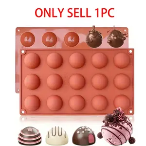 1pc 15-Cavity Semi Sphere Shaped Silicone Mold, Hemispherical Chocolate Mold for DIY Baking, Baked Chocolate, Cake, Jelly, Dome Mousse Production, Kitchen Tool Baking Supplies, Silicone Baking Molds