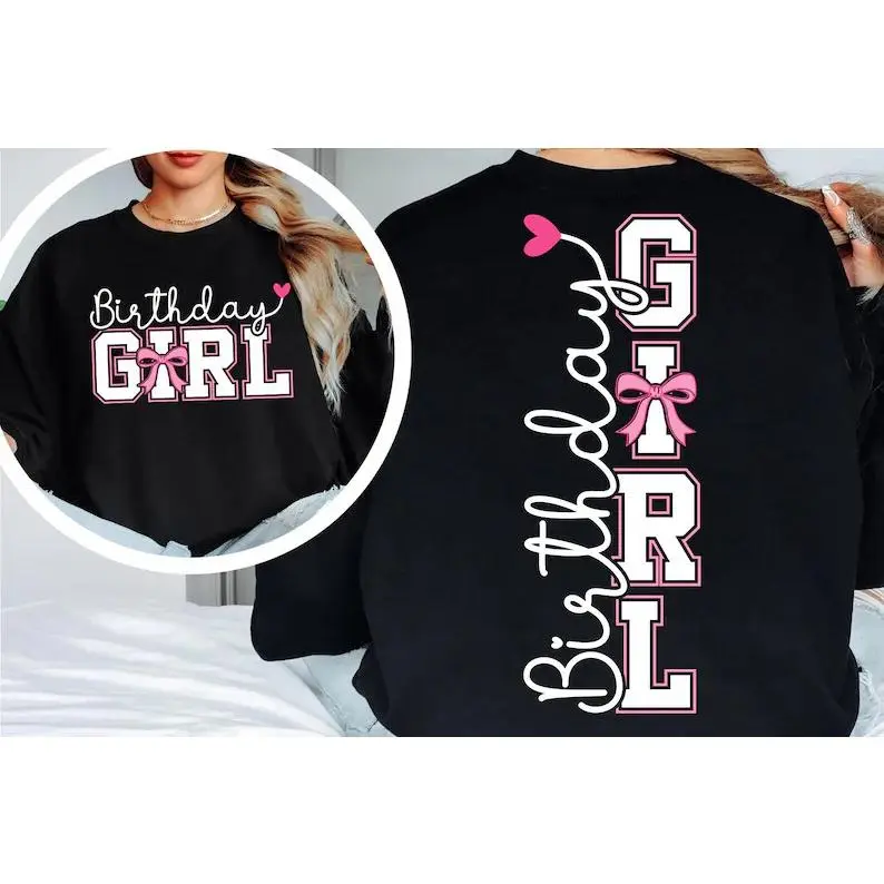 Women's Birthday Girl Bow Coquette T-Shirt, 100% cotton Pink Bow Graphic Tee for Birthday Gift