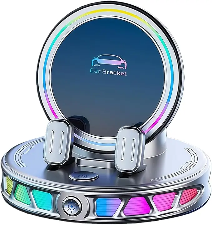 15W MagSafe Wireless Charging Car Mount - 7-Color RGB Lights, 360° Rotatable Strong Suction Cup, Horizontal Charging Support, MagSafe Compatible for iPhone 12+, 13, 14, 15, 16, 17 Pro Max Car Phone Holder, 360° Rotatable Suction Cup