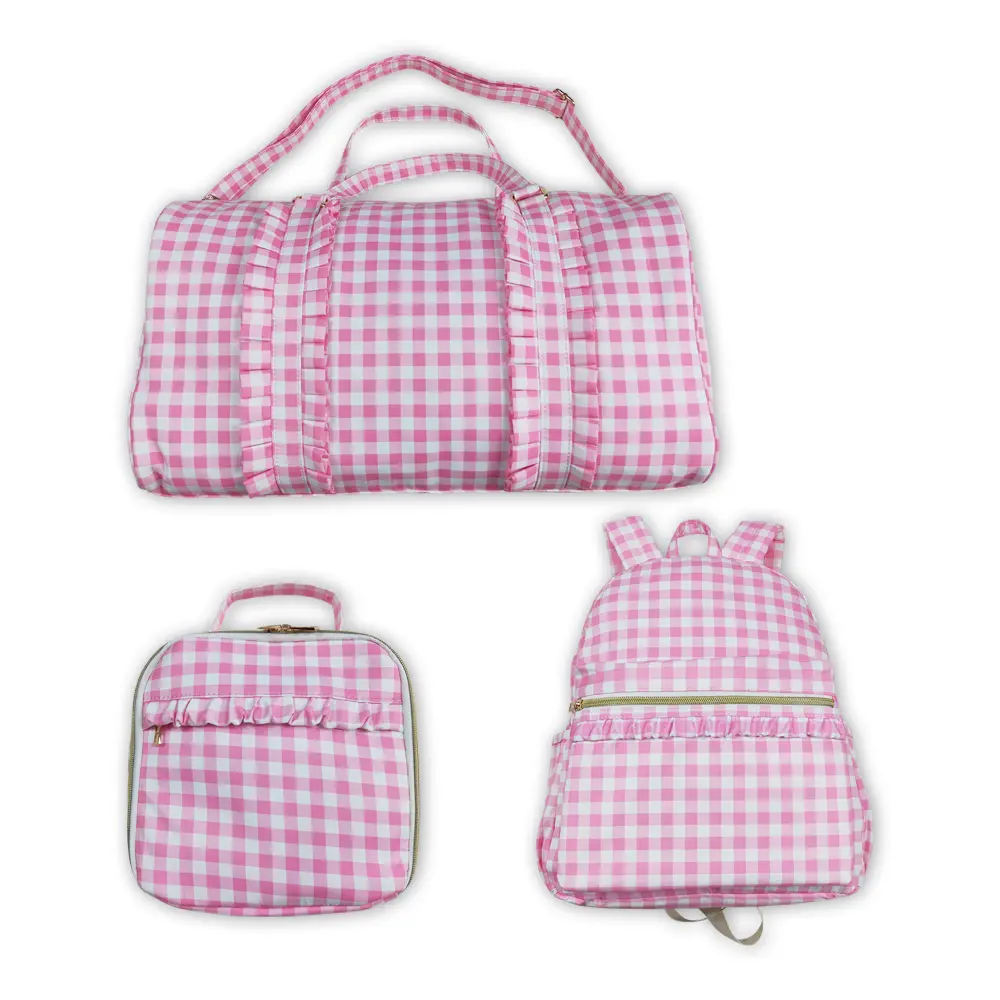 High-Capacity Trendy Pink Plaid Print Backpack & Lunch Box Set, 13.5*5*17in, Functional Luggage Bag for School & Travel, Backpacks For School, Travel Backpacks