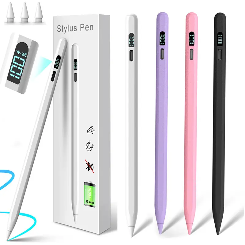 Elecomo Portable Pen-Shaped Stylus - 15-Min Fast Charging, USB, Button Control, LED Power Light, Palm Rejection, Tilt Sensor, Built-in Li-ion Battery, Touch Screen Pen for Sketching, Drawing, Writing Easily on Compatible iPads (Tablet Accessories)