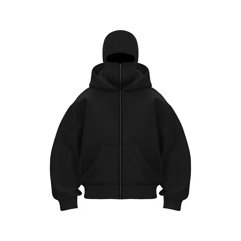 Men and women Balaclava Y2K Gothic Harajuku winter new item double hooded sweatshirt men's hooded mask zipper sportswear Black Casual Fashion Unisex