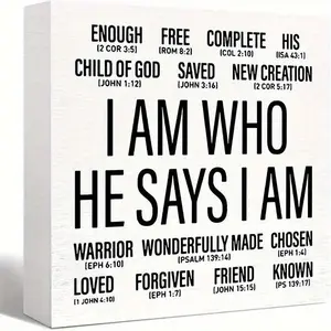 Christian Desktop Decoration, I Am Who He Says I Am PVC Foam Desktop Decoration, Bible Verse Decor, Vintage Plaque Decor, Home Office Decor, Room Decor, Ideal Baptism Gift