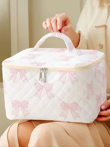 Bow Pattern Makeup Bag, Large Capacity Travel Toiletry Bag, Portable Travel Makeup Bag, Zipper Makeup Organizer Pouch, Versatile Storage Bag, Travel Cosmetic Bag, Cosmetic Travel Bags