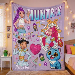 K-Pop Devil Hunter Anime Plush Blanket,Colorful Anime Art Print with Star and Sword Elements Soft Cozy Lightweight Throw for Bedroom Sofa Office Nap Birthday Gift Travel and Home Decor