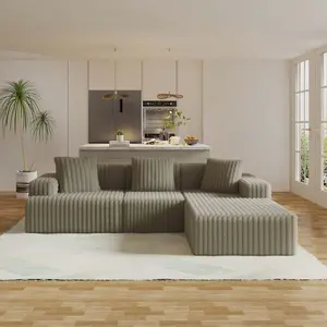 Modular L-Shaped Sectional Sofa with Movable Chaise Lounge, 3-Piece Convertible Cloud Couch, Soft Corduroy Fabric, Deep Seat Modern Sofa for Living Room