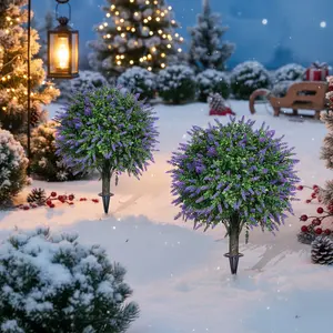 Megahit 2-Pack Artificial Lavender Boxwood Topiary Ball with Ground Spike, 22 Inch UV Resistant Faux Plants for Outdoor & Indoor Decor, Garden, Patio, Porch, Yard