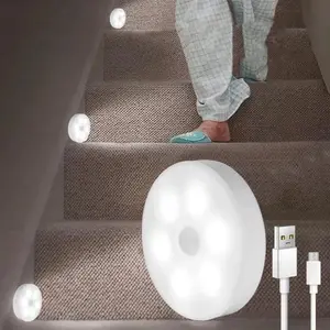 6-Pack Motion Sensor Night Light, Magnetic USB Rechargeable LED, 120° Wide Angle, Wall Mount with Plastic Cover, Ideal for Hallway, Stairs, Bedroom, Motion Sensor Lamp