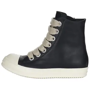 Women's Rick Owens Jumbo Lace Side-Zip Grain Leather High-Top Sneaker Trainers - Casual Walking Shoes, Athletic Sports Footwear, Trending House White Official Maison Mihara Shoes