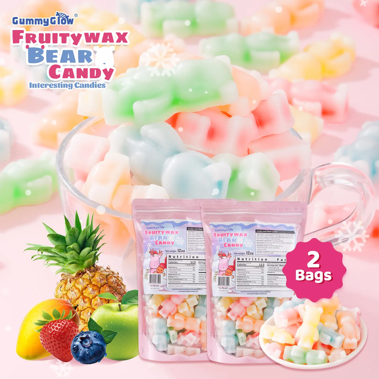 Brand New Upgrade!!! 2 Bags Fruity Wax Bear Candy 12oz Pack Five Flavors Wax Upgrade Bear Shape Retro Party Treats ASMR Sweet Bonbon Snack Fruitsnacks Viral Candy Wax Candy Bombs# #DealsForYouDays