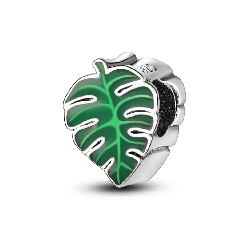 MULA Silver-Plated Botanical Design Tropical Leaf Pendant - Hypoallergenic Green Enamel Elegant Personalized Charm, Women's Costume Jewelry, Daily Wear Birthday Accessory for Bracelets & Necklaces, Charms & Pendants, Everyday, Plant Motif, Leaf Form