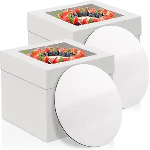 10 Inch Cake Box with Cake Boards, 2 Pack Disposable Cake Carrier, Cakes Transport Container, White Bakery Holder with Window, for Cookies Pies Cupcakes Pastry (10x10x8 Inches)