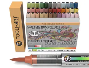 36 Earth Tones Flexible Brush Tip Acrylic Paint Pens with AUTOMATIC FLOW CONTROL technology 1-5mm