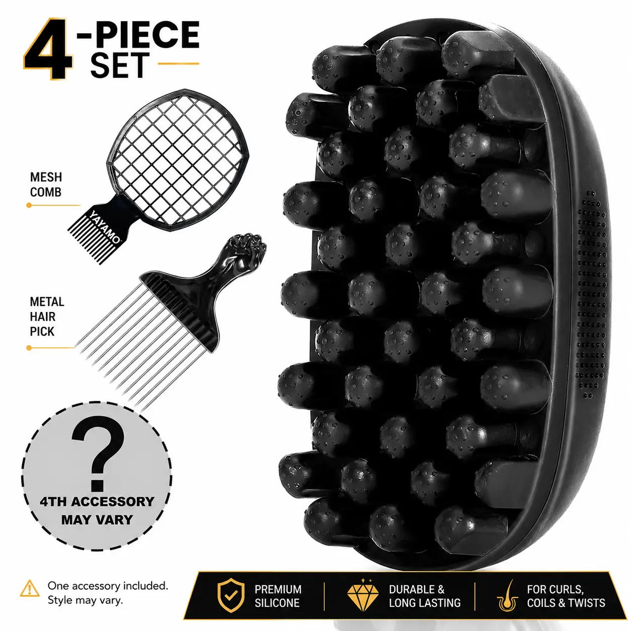 4-in-1 Eco-Friendly Freeform Hair Tools Kit for Black Afro Kinky Coily Hair - Beauty Tool Upgrade Silicone Twist Curly Brush, Stainless Steel Fist Pick, Mesh Volume Brush - Professional Edge Control Set, Perfect Curls