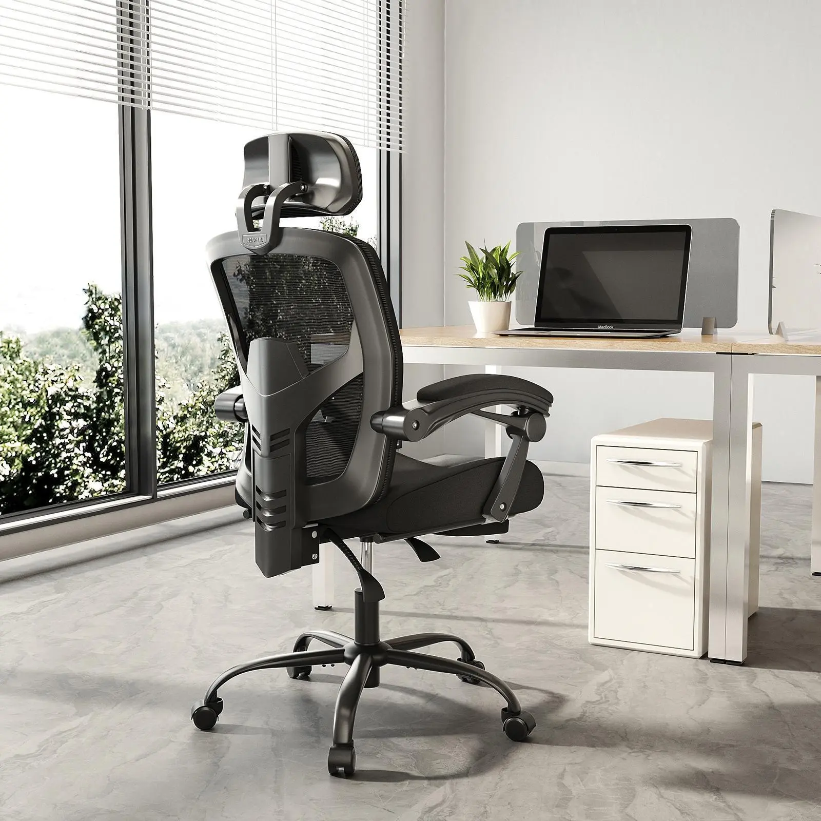 High-Back Mesh 360° Wheel-Based Desk Chair, Adjustable Headrest, Comfortable Lumbar Support, Rolling Office Computer Work Chair, 360° Desk Chairs, Wheel-Based Desk Chairs