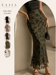 Women's Floral Pattern Zipperskirt, Elegant Fashion Casual Long Skirt for Daily Outdoor Wear, Summer Women Bottoms, Slim-Fitting Design