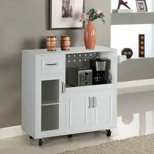 Phivilla Kitchen Island Cart on Wheels with Extendable Tray, Kitchen Storage Islands Rolling Kitchen Trolley with Cabinets Furniture Bar Modern Minimal