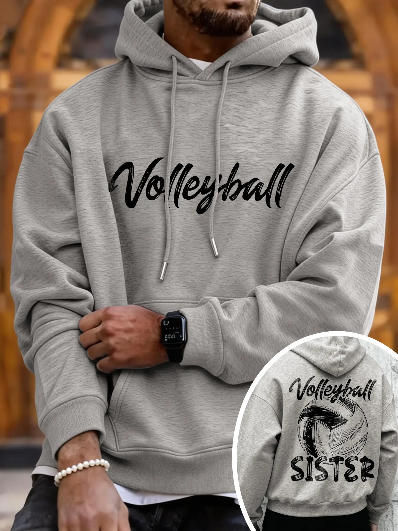 Unisex Fall Winter Volleyball Sister Print Sweatshirt, Hand-Drawn Volleyball Elements, Casual Loose Fit, Daily Sportswear
