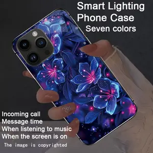 Mysterious Blue, Iridescent Floral Pattern, Smart Sound-Activated Luminous Phone Case for iPhone 17/16 Pro Max/15 Pro/14 Plus/13/12 - Luminous Technology, Elegant Daytime Design, Enhanced Nighttime Visibility