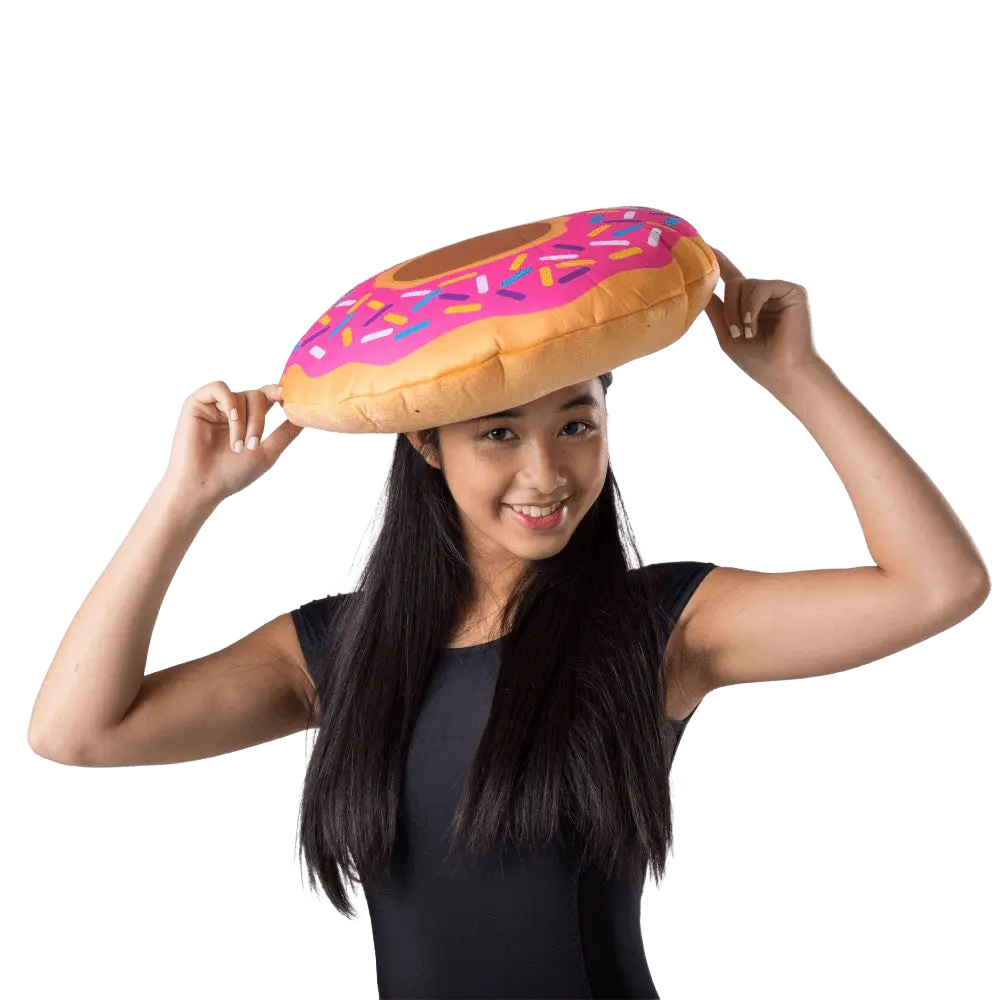 Doughnut Hat For Adults | Pink Donut Costume Hat with Colorful Sprinkles - Funny Headwear Party Accessory for Halloween, Birthdays & Themed Events