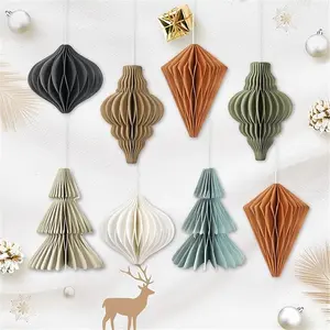 Christmas Party Decorations - 8 PCS Hanging Honeycomb Paper Ornaments Vintage Christmas Tree Decorations Paper Honeycomb Decor for Xmas, New Years Party, Ceilings, Home Decor