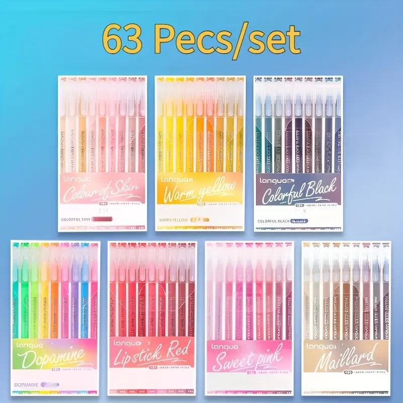 Art Markers Set - 63 Pcs (9 Pcs/Box) High-Quality Double Ended Color Pens, Office Stationery for Drawing, Writing,colorful, Art Drawing Set, Arts & Crafts