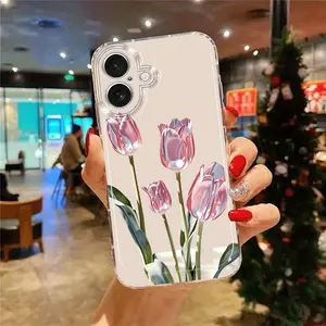 This pink tulip-patterned, drop-proof, non-slip TPU full-coverage phone case is compatible with iPhone 17, 16, 15, 14, 13, 12, 11, XS, X series, and makes a great gift for friends or family.