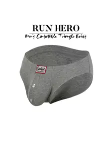 1 Piece Men's Low Waist Triangle Briefs, Fake Button Design, U Pouch, Butt Lifting Ribbed Fabric, Plain Comfortable Solid Brief Innerwear, All Seasons, Brief Underwear