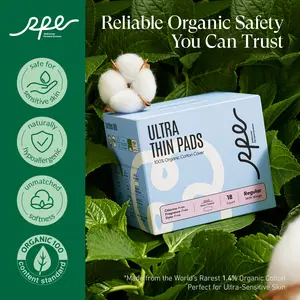 RPE Life Day/Regular Pads with Wings - 100% Organic Cotton - Ultra Thin, Absorbent and Wider Wings, Leak-Proof Protection, Large Value Pack, First-Time Friendly