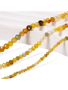 2/ 3/ 4mm Natural Stone Yellow Amber Agate Faceted Loose Spaced Beads, for DIY Jewelry Making Elegant Bracelets, Necklaces, Earrings, Handicraft Accessories, Men's and Women's Gifts