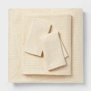 Full Cotton Blend Sateen Sheet Set Yellow Micro Grid - Room Essentials