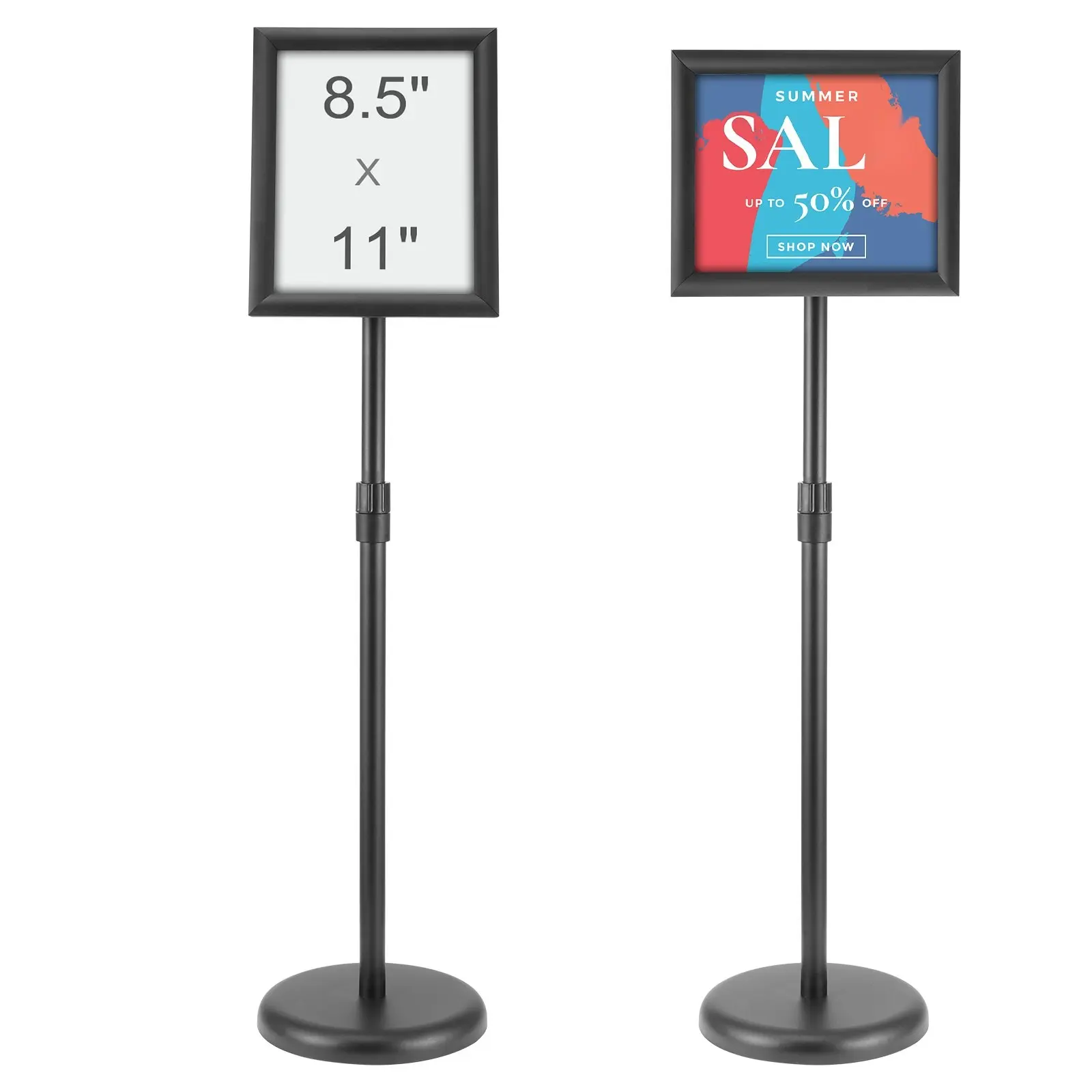 Pedestal Sign Holder, 8.5 x 11 Inch Vertical and Horizontal Adjustable Poster Stand, Heavy-Duty Floor Standing Sign Holder with Round Base for Indoor and Outdoor Display, Advertising, Event Signage, and Promotion, Black