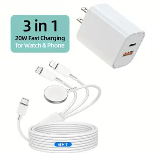 for Apple Watch Charger USB C, 3 in 1 iPhone and Watch Charger Magnetic iWatch Fast Charger Cable [mfi certified] 6FT with 20W Dual Port Wall Charger, Compatible with Apple Watch SE/8/7/6/5/4 & iPhone 15 14/13/12/11 and more