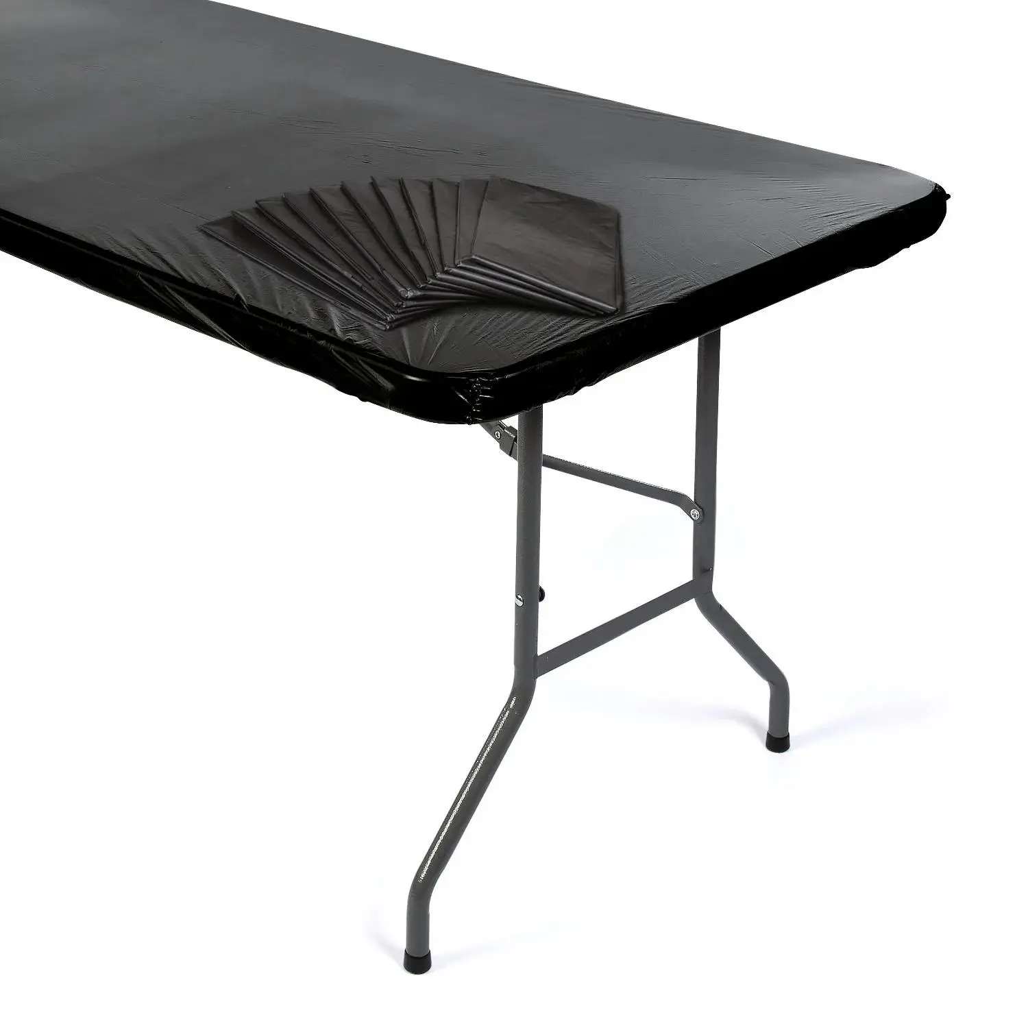 8 Ft. Bulk 12 Pc. Black Rectangle Fitted Disposable Plastic Tablecloths
