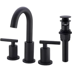 2-Handle 8 inch Widespread Bathroom Sink Faucet with Pop Up Drain and cUPC Faucet Supply Hoses, Matte Black Basin Faucet Mixer Taps