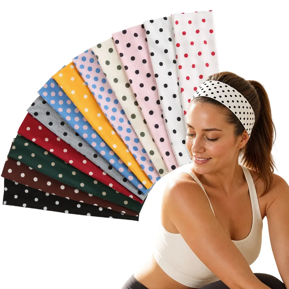 12Pcs/Set Elastic Polka Dot Headbands for Women,Non-Slip Workout Sweatband for Running Yoga,Sports,Soft Absorbent Hair Bands for Washing Face Makeup,SPA,Halloween Christmas Party Gifts