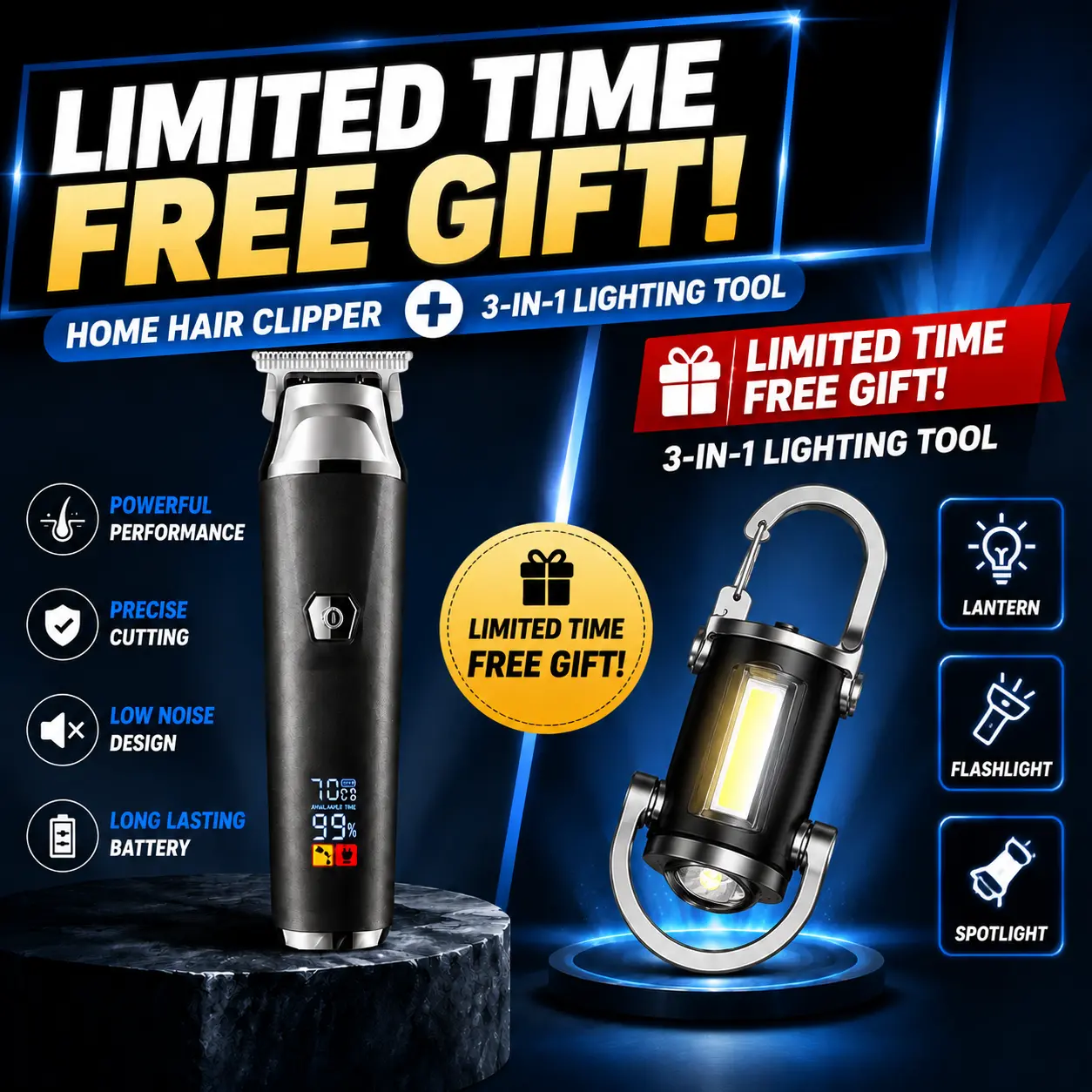【Limited-Time Gift】Home Hair Clipper Set – 2-in-1 Hair and Beard Trimmer – Waterproof and Washable