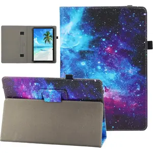 ROGEE Universal 10 10.1 Inch Android Tablet Case,  Slim Folding Stand Folio Leather Case Cover for 9.5-Inch Tablet with Hand Strap, Space