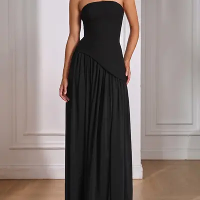 odela strapless drop waist maxi dress chocolate Odela Strapless Scarf Drop Waist Maxi Dress Chocolate