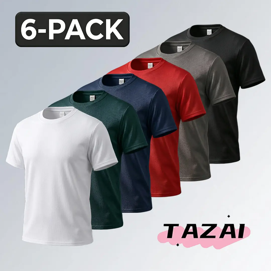 Men's 6-Pack Dry Fit Polyester Short Sleeve Sports Tops - Breathable Micro Mesh, Mesh Athleisure, Sports Casual Wear, Breathable Sweat-Absorbing Gym & Street Sportswear, T Shirts, Breathable Sweat-Absorbing Men's Short Sleeves Sport T-Shirt
