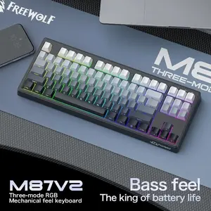 FREEWOLF M87 V2 Bass Keyboard Bluetooth Tri-Mode FREEWOLF RGB 4000mAh Long Battery Keyboard Dual System Compatible 87 Keys for PC\latops